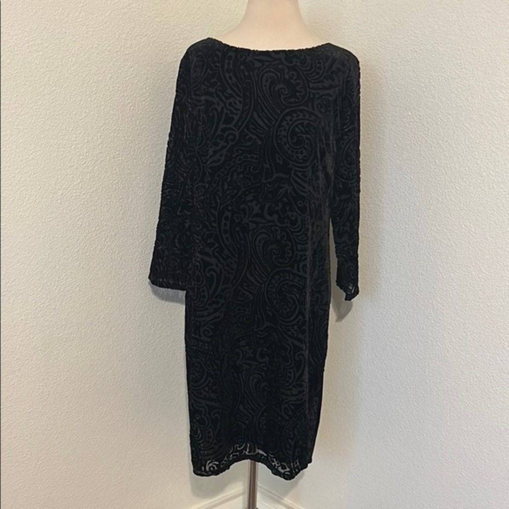 Elegant Preston & York Black Velveteen Lined Flattering Dress Large L 12